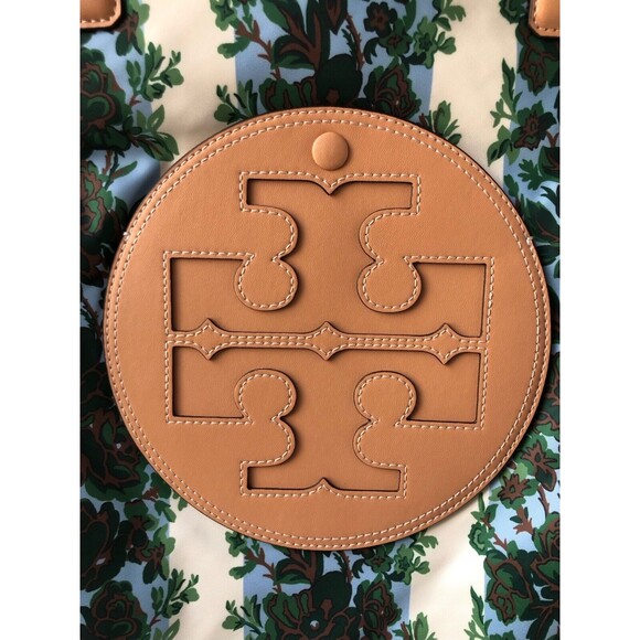 Tory Burch Ella Logo Prints Large Nylon Tote Rayure Fleurie New w/tag Authentic - Picture 3 of 7